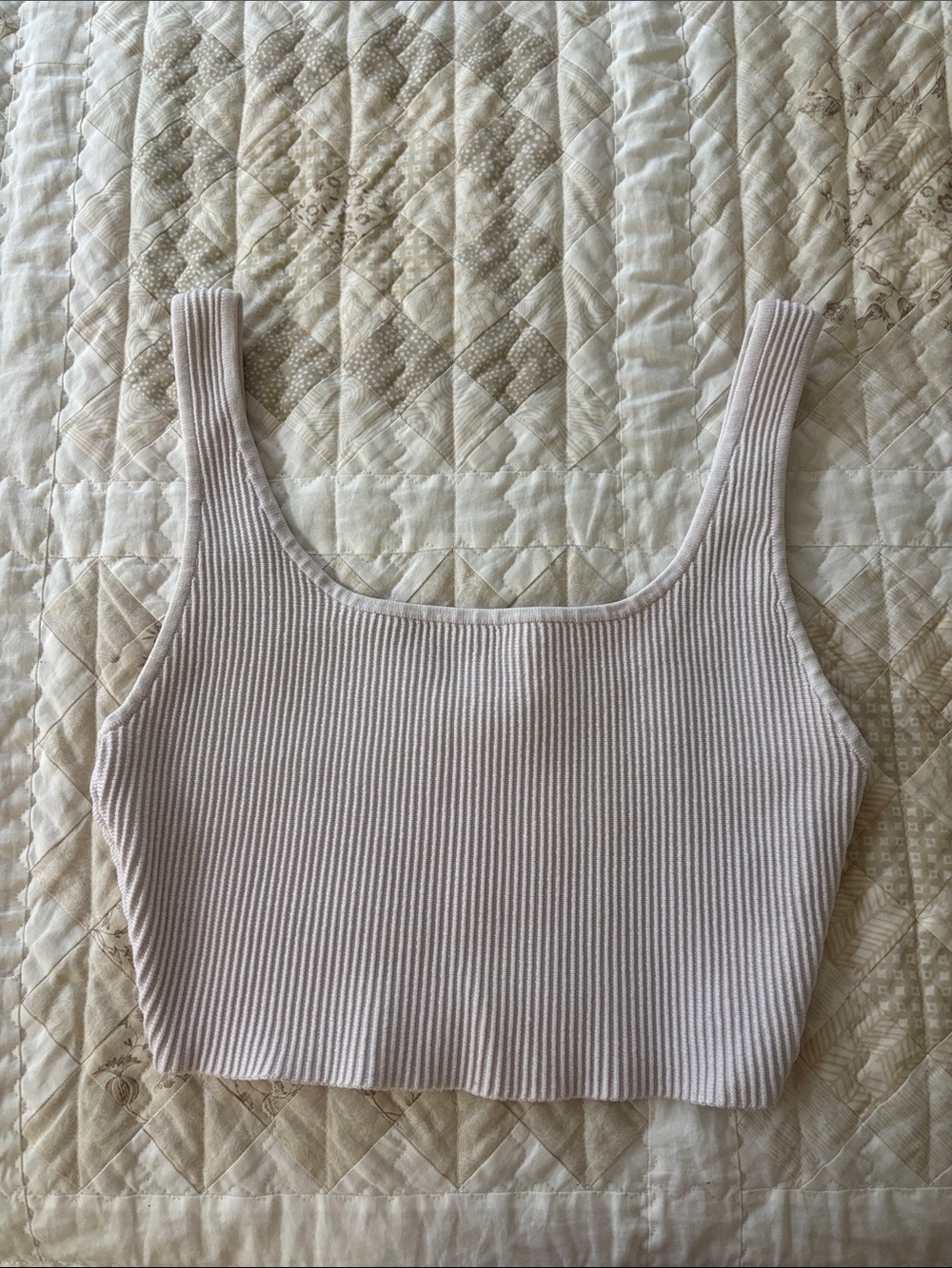 Babaton Ribbed Square-Neck Crop Tank - Light Beige